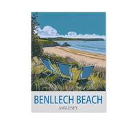 Wood Jigsaw Puzzle 1000 Pieces,Benllech Beach Anglesey Vintage Travel Poster,Adult Children Toys Decompression Game50x70cm-DA40