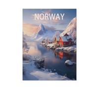 Wood Jigsaw Puzzle 1000 Pieces，Norway Mountain Lake Vintage Travel Poster，Adult Children Toys Decompression Game 50x70cm-BB80