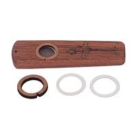 Wood Kazoo Flute, Wooden Play Guitar Ukulele Accompaniment Harmonica, Diaphragm Wind Instrument with 2 Flute Films and Mouth, Portable Musical Instrument for and Adults (Ebony Wood)