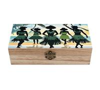 Wood Keepsake Box with Hinged Lid Handmade Wooden Wedding Memory Treasure Boxes Organizer Decorative Five Silhouettes of Hawaiian Dance Storage Box for Jewelry Coins Cards Photos Letters Crafts Storag