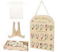 Wood Kid Visual Schedule, 35.5×28 cm Time Management Chore Chart, Kids Daily Routine Board, Slide Change Hanging Playful Wooden Routine Planner for Children Toddlers Preschoolers