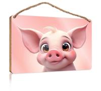 Wood Kitchen Decor Adorable Pig with Big Brown Eyes Wooden Sign Fun Home Decor Fall Front Door Decor(20X30CM)