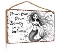 Wood Kitchen Decor Mermaid Power: Beauty In The Bathroom Wooden Sign Fun Home Decor Fall Front Door Decor(20X30CM)