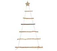 Wood Ladder Christmas Tree with Star Topper 36x21in Hanging Christmas Tree 7 Layer Triangular DIY Friendly Wall, No Ornaments, Style 2