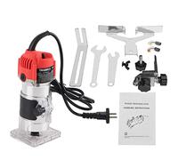 Wood Laminator Router, 580w 30000r / Min Hand Router Electric Hand Trimmer Router Tool Wood Laminate Palm Router Joiner Tool with Straight Guide Guide Plate 2 Wrenches 2 Carbon Brush, Aluminum