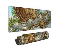 Wood Large Mouse Pad, Nature Organic Leaf Water Spring Brown Rubber Non Slip Keyboard and Mouse Mat Idea for Home Office Desk Laptop Gamers Gift 16x36 Inch