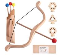 Wood Launch Toy, Indoor Bow Set, 15.75x4.92 Inches Wooden Bow with Three Targets, Kids Sport Game, Creative Activity Bundle with Arrows Vault, Backyard Practice Set for Boys & Girls