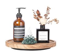 Wood Lazy Susan Organizer Kitchen Turntable for Cabinet Farmhouse Bathroom Decor Round Decorative Tray for Vanity, Counter, Sink, Coffee Table, 10 Inch, Brown