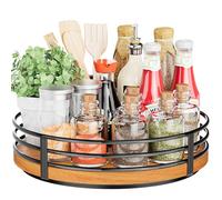 Wood Lazy Susan Turntable Organizer - 11" Round Wooden Lazy Susan for Cabinet Kitchen Countertop Dining Table Pantry Cupboard Bathroom Coffee Bar Spice Storage Home Decor