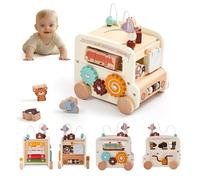 Wood Learning Toy Bus Activity Cubes for Children with Interactive Game and Safe Play Encouraging Fine Motor Skill Educational Role Bus for Imaginative and Cognitive Growth Promoting Social Skills