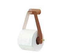 Wood & Leather Wall Toilet Paper Holder, Rustic Tissue Rolls Paper Holder Wall Mounted, Graceful and Natural Bathroom Accessories with Self-Adhesive Seamless Screw (Brown)