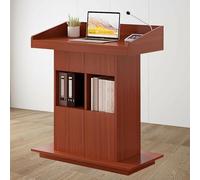 Wood Lectern Podium, Podium Stand, Pulpits for Churches with 3-Tier Storage and Stable Base, Wooden Podium for Classroom, Standing Podiums for Speech and Meeting Room (Teak, 31.5 * 20in)