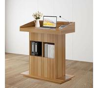 Wood Lectern Podium, Podium Stand, Pulpits for Churches with 3-Tier Storage and Stable Base, Wooden Podium for Classroom, Standing Podiums for Speech and Meeting Room (Original Wood Color , 39.4*20in)