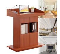Wood Lectern Podium Stand Speaking Lectern Standing Podium with Drawers Wooden Pulpits for Churches Classroom Speeches Conference, Three-Layer Storage (Teak, 31.5 * 20IN)