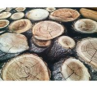Wood Log Effect Cotton Fabric Tree Stump Material Stacked Forest Wooden Logs Fireplace Digital Print - Upholstery, Curtains, Brown, Cream - 138cm Wide (1 METRE)