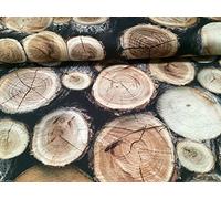 Wood Log Stump Upholstery Curtain Cotton Fabric Material Wooden logs Print - Digital Print Fabric Canvas 280cm Extra Wide - Sold by The Metre