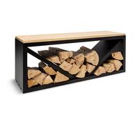 Wood Logs Storage Bench Firebowl Garden Outdoor 104x40x35cm Bamboo Zinc Black