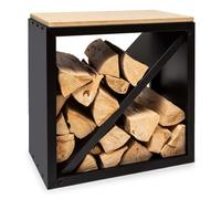 Wood Logs Storage Bench Firebowl Garden Outdoor 57x56x36cm Bamboo Zinc Black