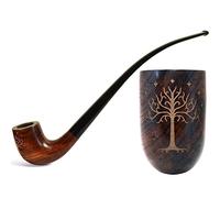 Wood long stem tobacco smoking pipe (10,2in/26cm) I Churchwarden pipes for 9mm filter - Tolkien, Magic Tree engraving, velvet pouch gift, tobacco use only