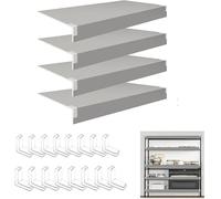 Wood-Look Shelf Liners with Corner Guards, 38x20x2in, 4Pcs Grey Decorative Organizers for Wire Shelving, Removable Acrylic Clips for Closet & Kitchen Storage