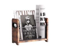 Wood Magazine Holder & Rack - Retro Brown Mesh Storage Basket for Books, Newspapers, Files - Desk/Floor Organizer