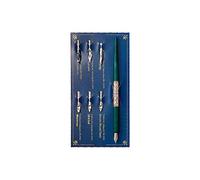 Wood Manga Calligraphy Dip Pen Holder with 6 Nibs, Ancient Silver
