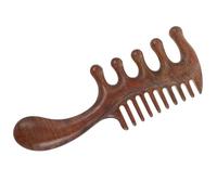 Wood Massage Scalp Comb, Five-tooth Rounded Head Wooden Hair Detangler | Solid Wood Construction, Wide Teeth, Ergonomic Handle, Portable Design for Adults, Wet Hair and Travel Relaxation