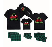 WOOD MEETS COLOR Christmas pyjamas for the family, family holiday PJS matching sets, Xmas jammies for couples（Black-Green 87T，9T）