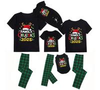 WOOD MEETS COLOR Christmas pyjamas for the family, family holiday PJS matching sets, Xmas jammies for couples（Black-Green 81W，XXL）