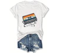 WOOD MEETS COLOR Growing up in The 90s Vintage Pattern T-Shirt, Nostalgic Music Tops, Vintage Concert Outfits, Casual Short Sleeve T-Shirts（White3 XL）