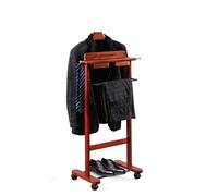 Wood Men Valet Stand with Drawer Top Tray Casters, Modern Wooden Coat Rack, Antique Walnut Clothes Valet for Home Entryway Living Room Bedroom Office