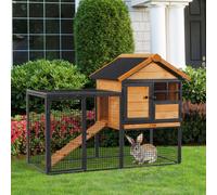 Wood-metal Rabbit Hutch Elevated Pet Bunny House with Slide-Out Tray PawHut Yellow One Size