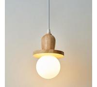 Wood Milk Glass Pendant Light for Kitchen Island Mid Century Fixtures Small Vintage Farmhouse Ceiling Hanging Lamp Rustic Chandelier Dining Room Bedroom Bathroom