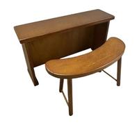 Wood Miniature Counter Table and Chair Set, MahoganyColor | Table-and-Seating Composition, Distinct Curved and Rectangular Forms, Layered Detail for Model Scene Staging