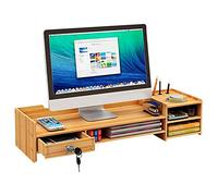 Wood Monitor Stand Riser,Desk Screen Shelf Platform with Storage and Lockable Drawer,Office Desktop Organizer,Printer Stand for Computer,PC,TV