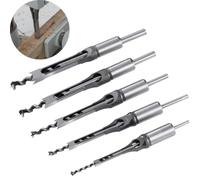 Wood Mortise Drill Bit Kit, 5 Pcs Square Chisels In 6.4/8/9.5/11/12.7 Mm, Hss Hole Saw Bits For Carpentry And Wood Joinery