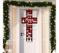 Wood Nativity Scene Cross Ornament Christmas Jesus Door Sign Jesus is The Reason for The Season Hanging Decor for Xmas Christian Holiday Home Wall Front Door Indoor Outdoor Decor 27.5 x 13.4 Inch