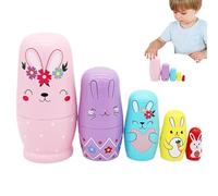 Wood Nesting Dolls - Pink Rabbit Russian Nesting Dolls, Toddler Wooden Office Desktop Decorations | Funny Toddler Stacking Playset, Decorative Desktop Handicraft Ornament For Kids