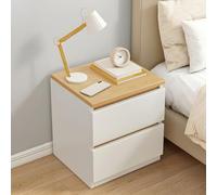 Wood Nightstand, Modern Small End Table Mid Century Night Stand Bed Side with Storage for Bedroom Living Room - 1 Piece Natural/White 2 Drawers 16" L x 12" W H