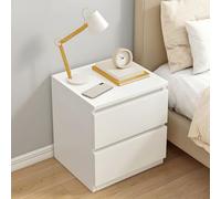 Wood Nightstand, Modern Small End Table Mid Century Night Stand Bed Side with Storage for Bedroom Living Room - 1 Piece White 2 Drawers 16" L x 12" W H