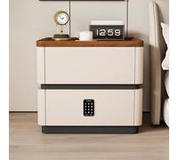 Wood Nightstand with 2 Drawers and Open Shelf, Mid-Century Modern Bedside Storage Table with Combination Lock for Living Room and Sofa