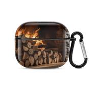 Wood on Fireplace Bluetooth Earbuds Case Cover Full Body Shockproof Protection Hard Case Support Wireless Charging with Keychain Personalized Gift for AirPods 3