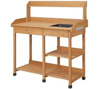Wood Outdoor Potting Bench Table Wooden Work Station With Removable Sink And Drawer