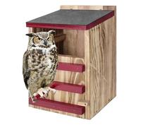 Wood Owl House, Waterproof Owl Nesting Box, Bird Houses for Outside with Mounting Screws, Wooden Opening Owl Box for Barn Owl, Screech Owl, Backyard Birding Supplies (Red, 21x19x34cm)