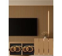 Wood Panel Co Acoustic Panels And Lights Bundle. Four Classic Oak Slat Panels And Black Flexi Led Kit X 2 Strips