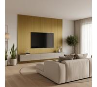 Wood Panel Co Modern Fluted Wall Panels For Feature & Media Walls Water-Resistant, Fire-Rated, Easy Install In Luxe Gold Venetian