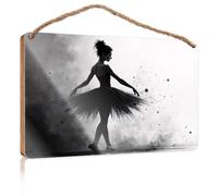 Wood Pantry Signs for Kitchen A Graceful Ballerina in Motion, Captured in Black and White Backyard Decor Vintage Decor(23X35CM)