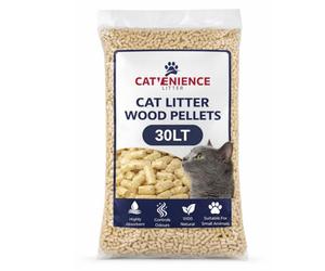 Wood Pellets Cat Litter - 30L Big Pack - Cat Litter for Kittens - Premium Biodgredeable Virgin Pine Wood Pellets for House Training - Superior Absorbent - Eco Friendly - Non Toxic%100 Natural