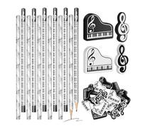 Wood Pencils | Music Note Pencils Piano Erasers - Musical Theme Funny Keepsake Stationery for Drafting Math Class Marking Concert Students Teachers