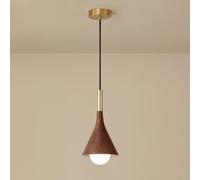 Wood Pendant Light Brass Drop Ceiling Lamp Farmhouse Hanging Lighting Handmade Wooden Pendant Lamps for Dining Room Bedroom Living Room Single Kitchen Island Lights